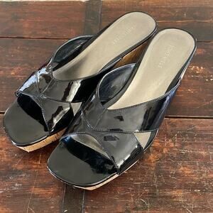 Nine West Black Patent Wedge Sandals Size 10